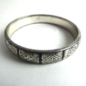 Brighton Bangle Bracelet Silver Tone Black Cross Flower Detailing Boho Chic